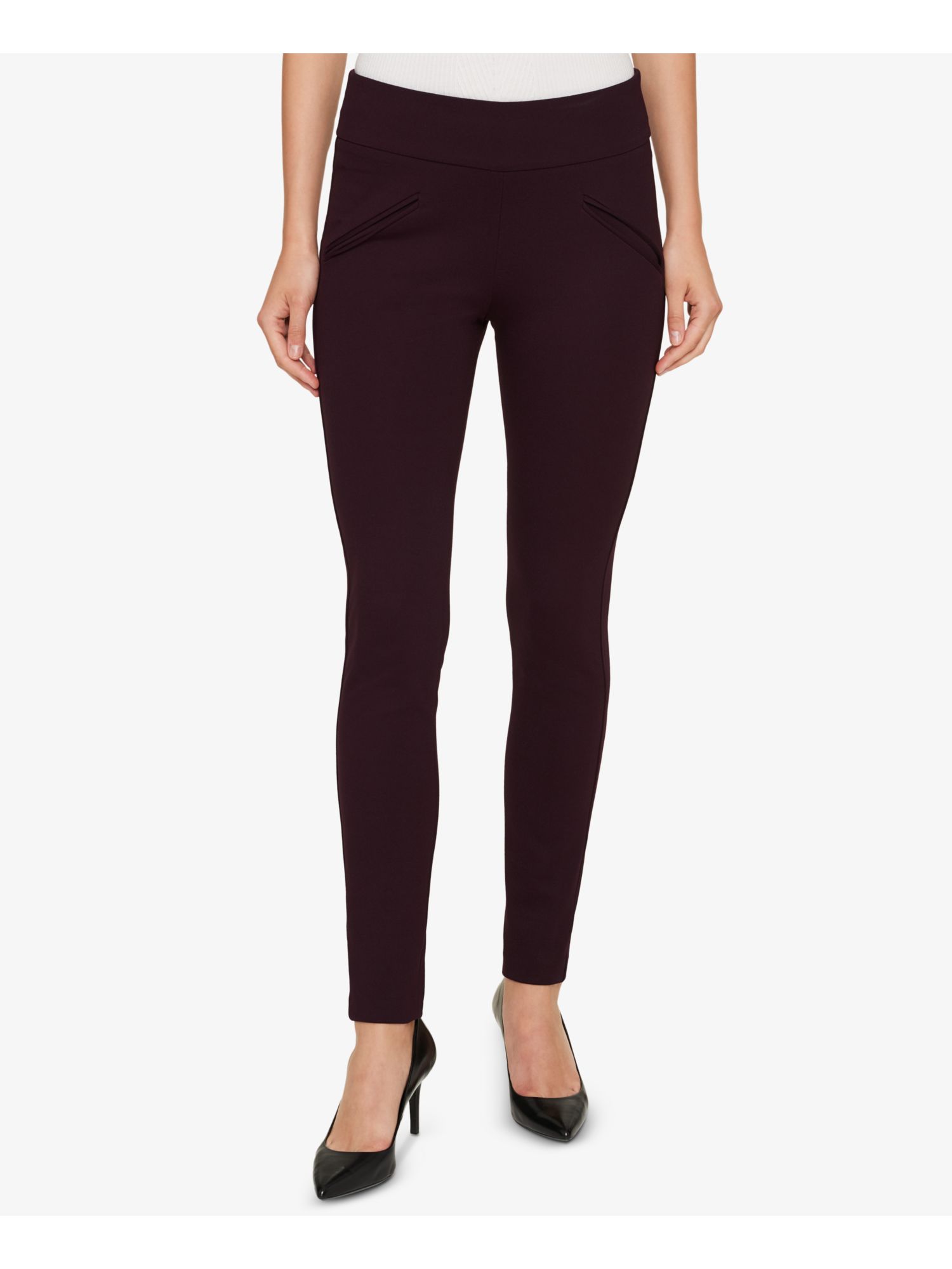 TOMMY HILFIGER Womens Burgundy Ponte-knit Compression Leggings Size: 2